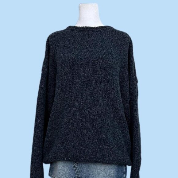 navy blue vintage 90s chunky cotton acrylic knit sweater essential basic skate - Picture 1 of 8